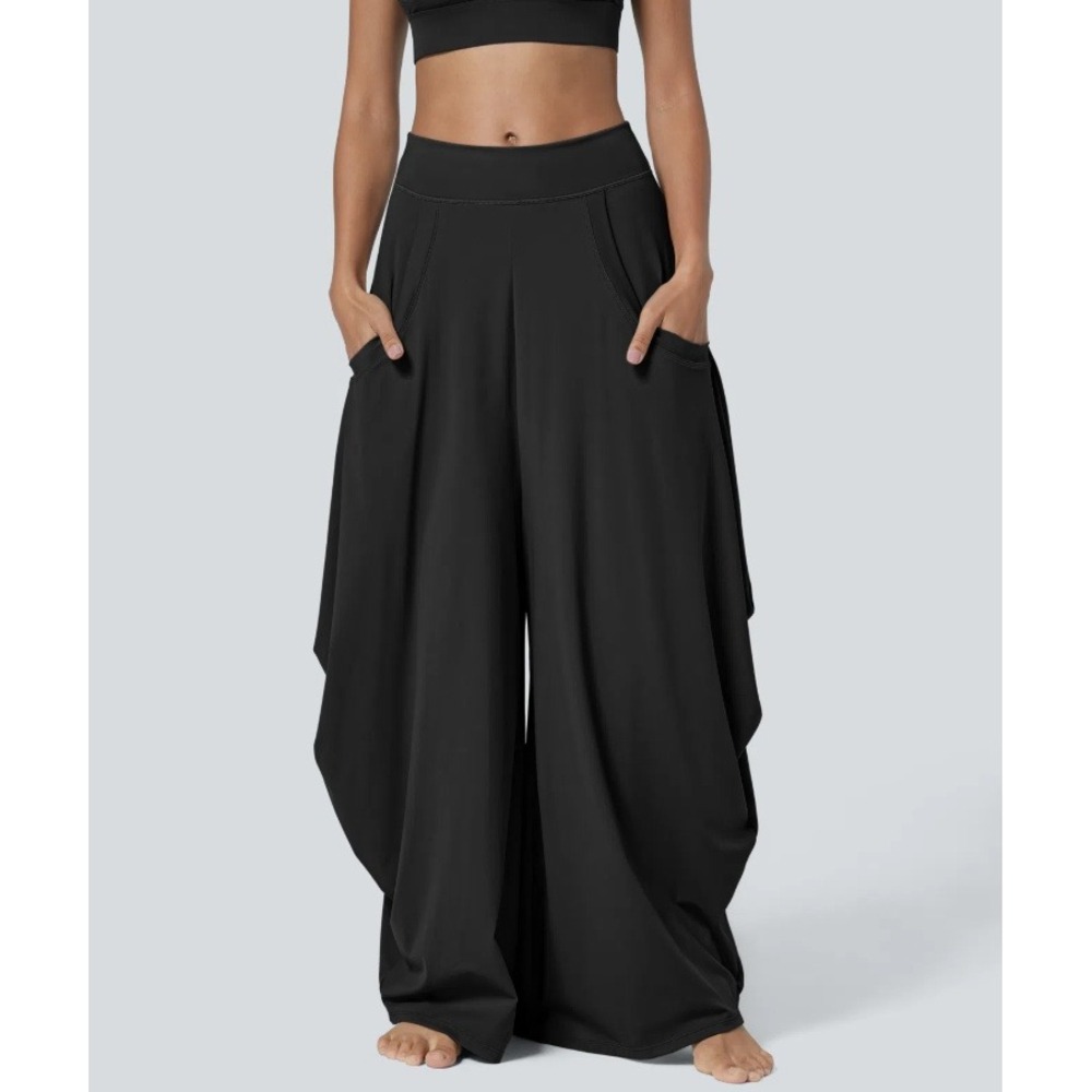 Halara Mid Rise Pockets Draped Wide Leg Baggy Casual Pants size XL Stretch